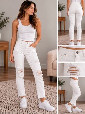 High-Rise White Distressed Women's Jeans
